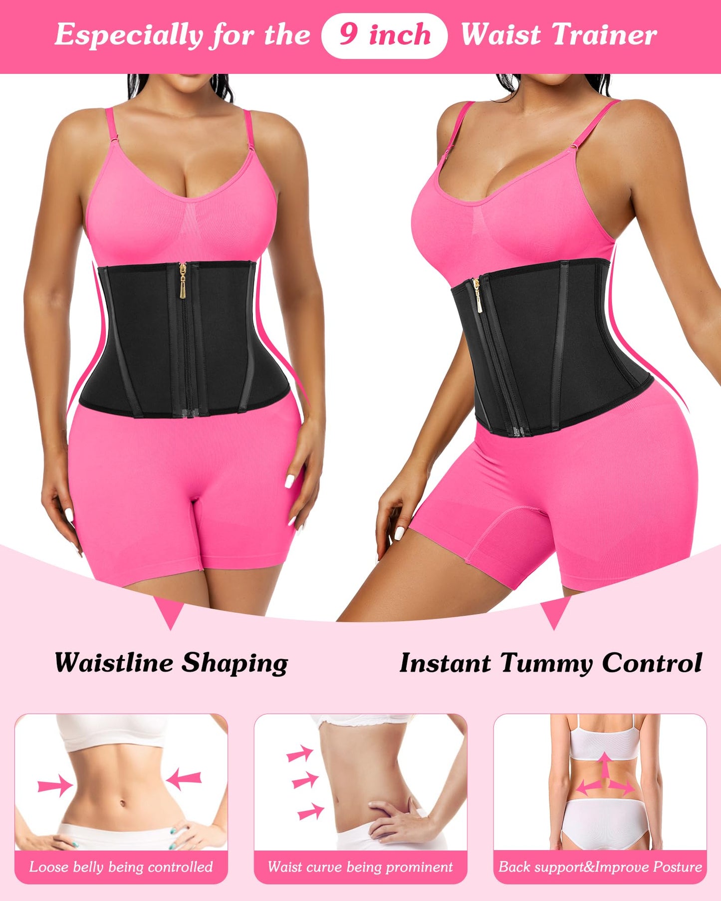 Waist Trainer With 9 Steel Bone Adjustable Underbust Shapewear 9 Inches