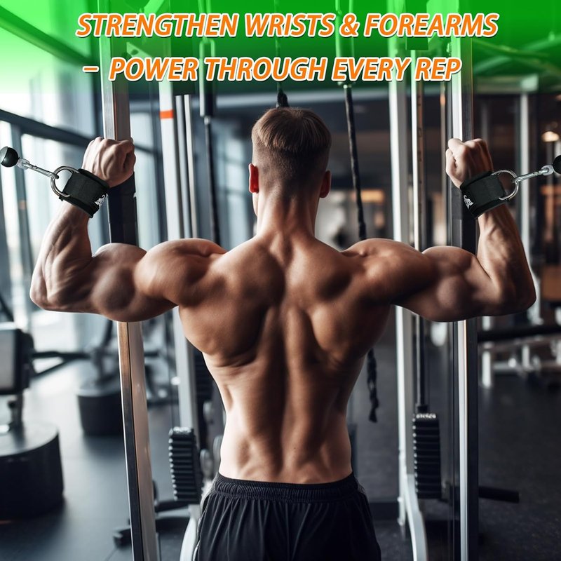 Adjustable Wrist Cuffs for Cable Machine Attachments - Padded Straps with Dual D-Rings for Forearm & Arm Training