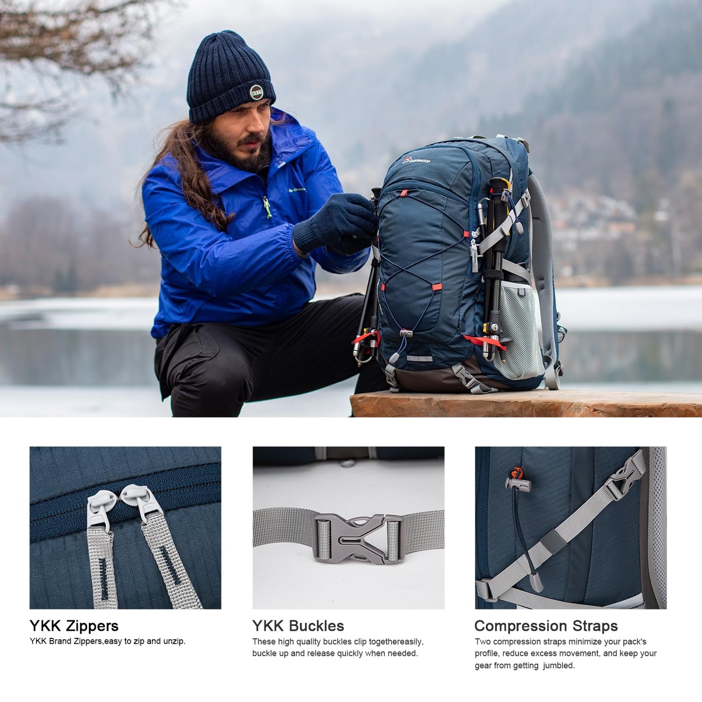 MOUNTAINTOP Hiking Backpack 40L Water Resistent Trekking Rucksack for Men Women Outdoor Traveling pack Daypack 55 x 35 x 25 cm