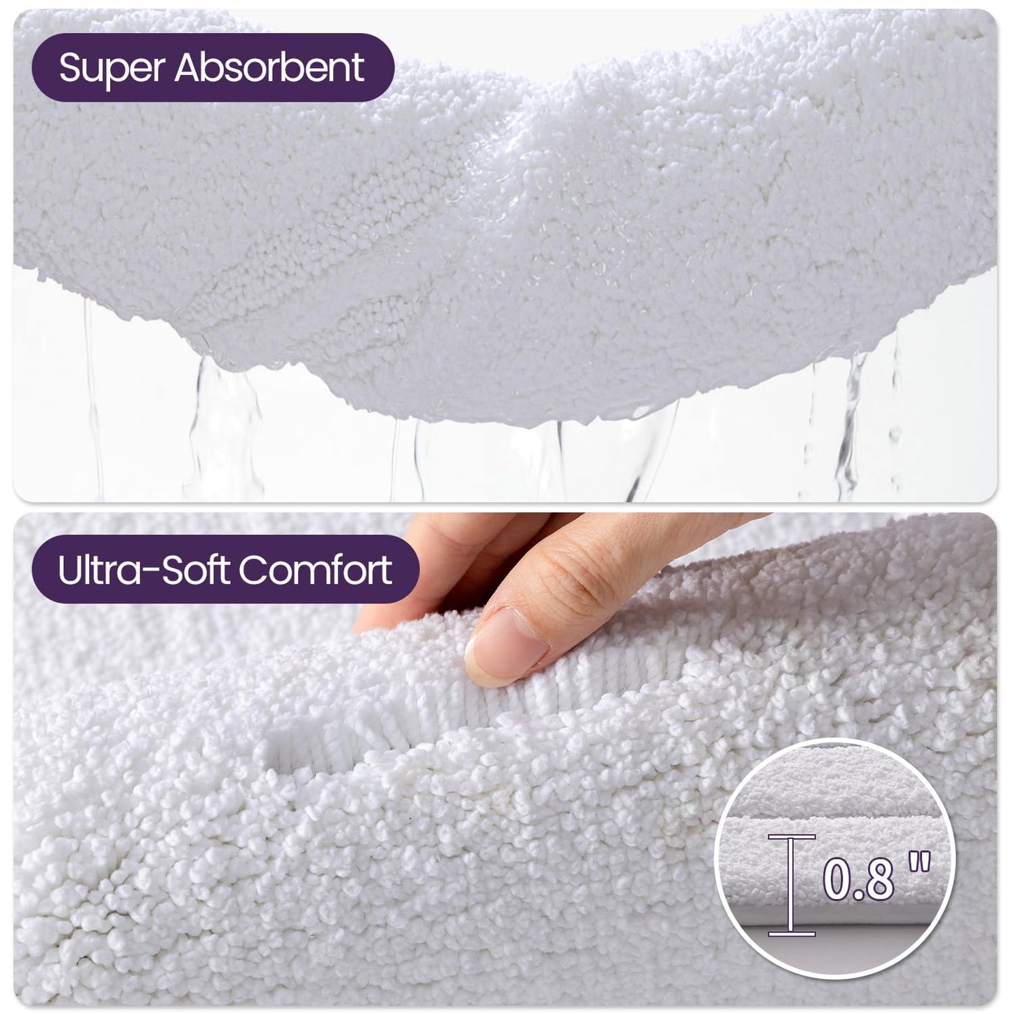 DEXI Bathroom Rug 36x24, Non Slip Washable Bath Mat for Shower Floor, Absorbent Soft Bathmat with Rubber Backing, Quick Dry Microfiber Carpet, White