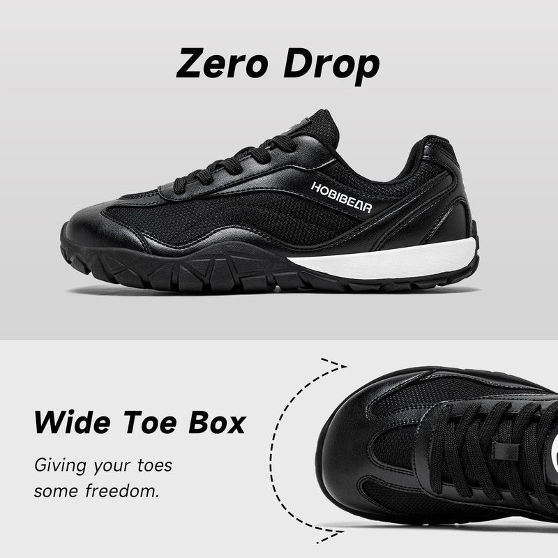HOBIBEAR Fashion Minimalist Barefoot Shoes for Women Wide Toe Box & Zero Drop Sole | Lightweight Sneakers for Workouts & Walking Black