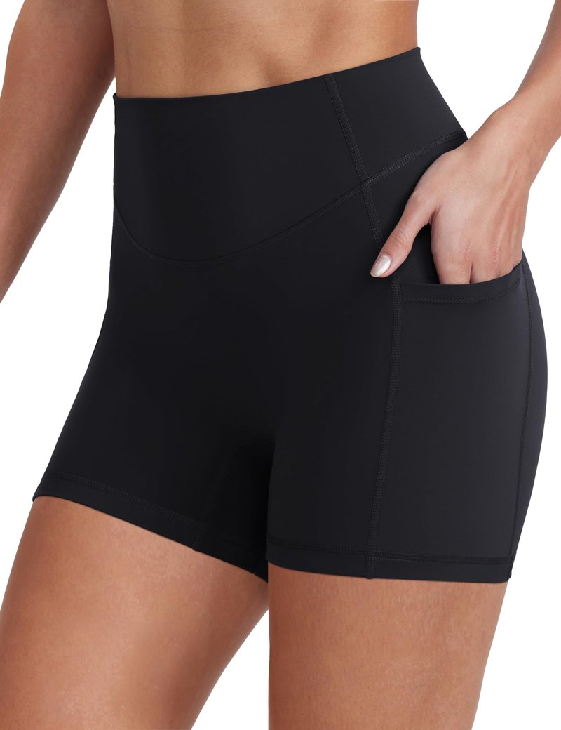 ENERBLOOM Biker Shorts for Women with Pockets, Spandex Workout Shorts, Lightweight for Summer Cycling Running Yoga Gym 10" Black Large