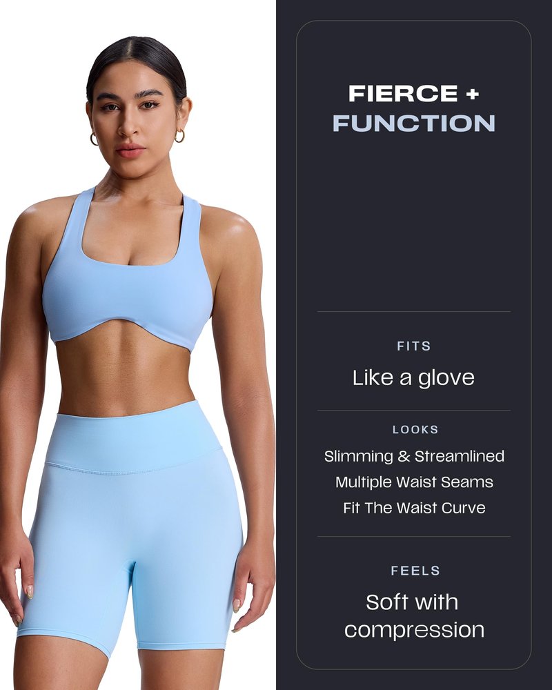 Aoxjox Trinity Workout Biker Shorts for Women Tummy Control High Waisted Exercise Athletic Gym Running Yoga Short 6" (Airy Blue, Medium)