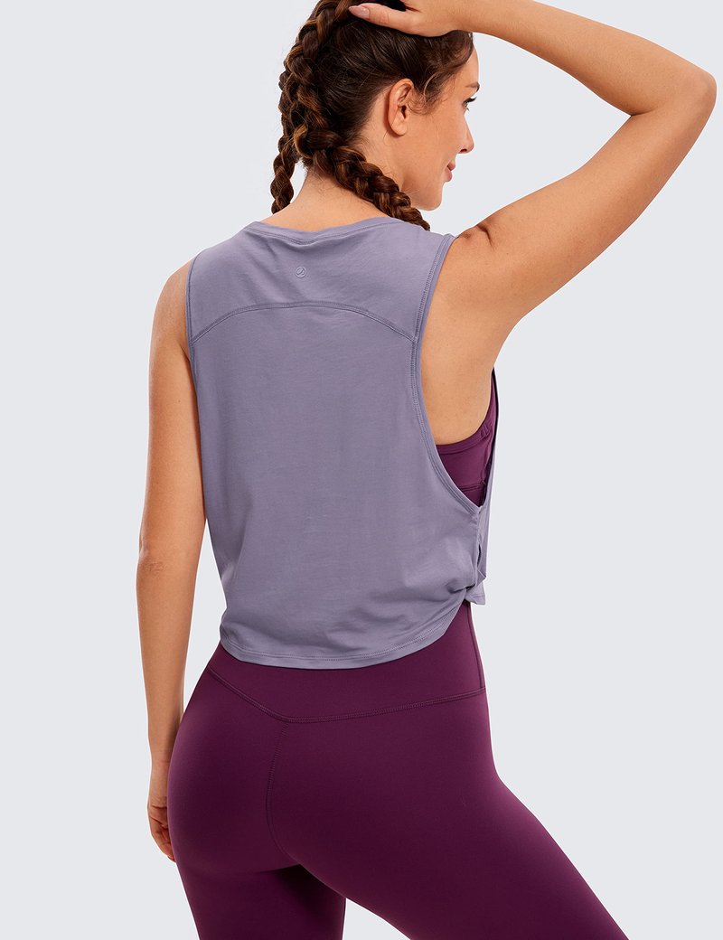 CRZ YOGA Pima Cotton Large Armhole Tank Tops for Women - Workout Sport Athletic Yoga Running Gym Loose Crop Sleeveless Shirts Lavender Gray X-Large