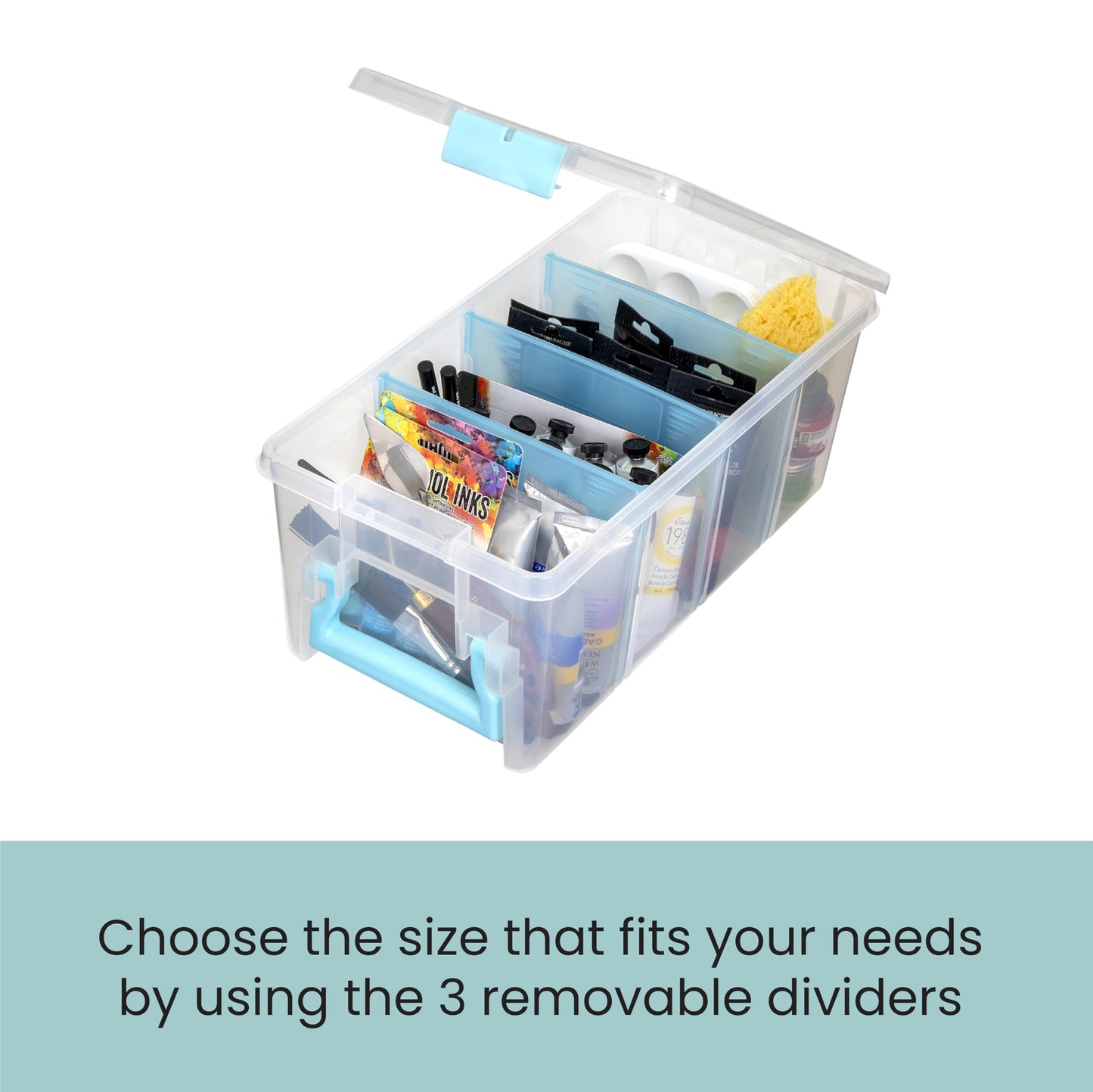ArtBin 6925AB Semi Satchel with 3 Removable Dividers, Portable Art & Craft Organizer with Handle, [1] Plastic Storage Case, Clear, Gold, 0