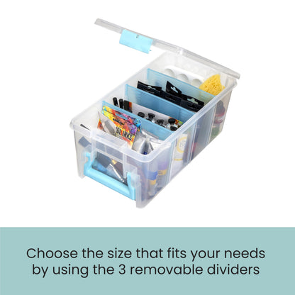 ArtBin 6925AB Semi Satchel with 3 Removable Dividers, Portable Art & Craft Organizer with Handle, [1] Plastic Storage Case, Clear, Gold, 0