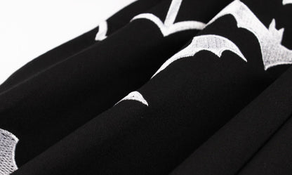 Wellwits Women's Bat Spider Web Embroidery Halloween Vintage Dress Black S