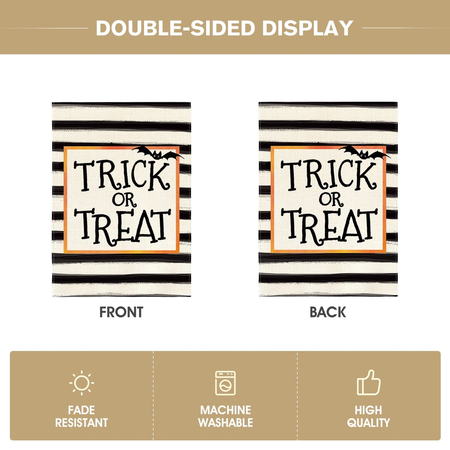 AVOIN colorlife Trick or Treat Garden Flag 12 x 18 Inch Double Sided Outside, Halloween Holiday Yard Outdoor Flag