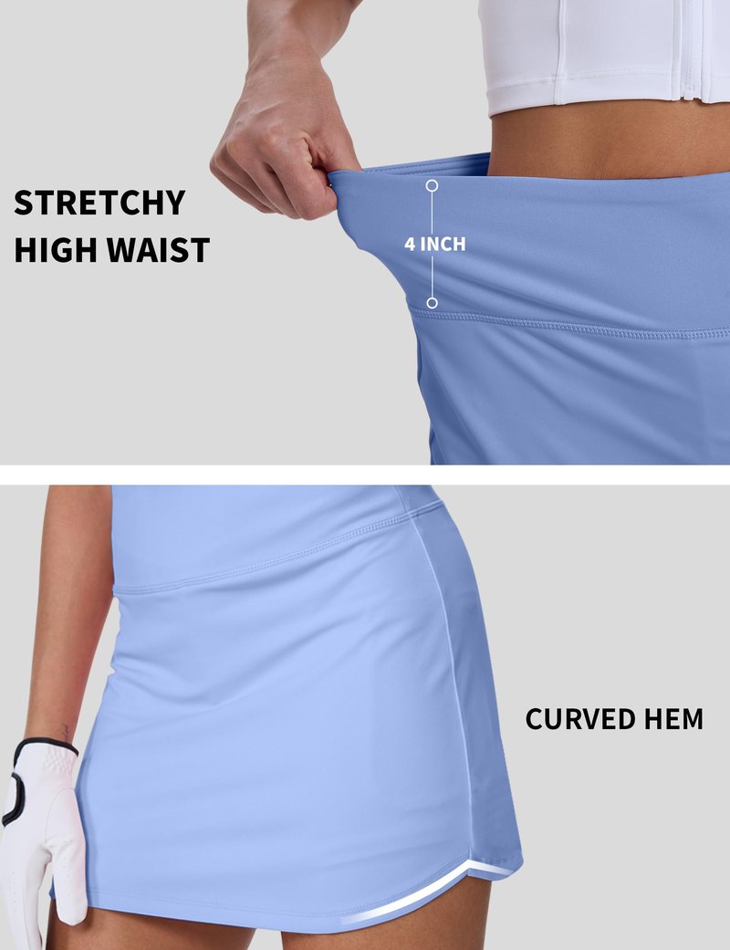CHALLMOTI Women's Golf Skirt Tennis Skorts for Woman High Waisted with Shorts Pockets Athletic Workout Light Blue L