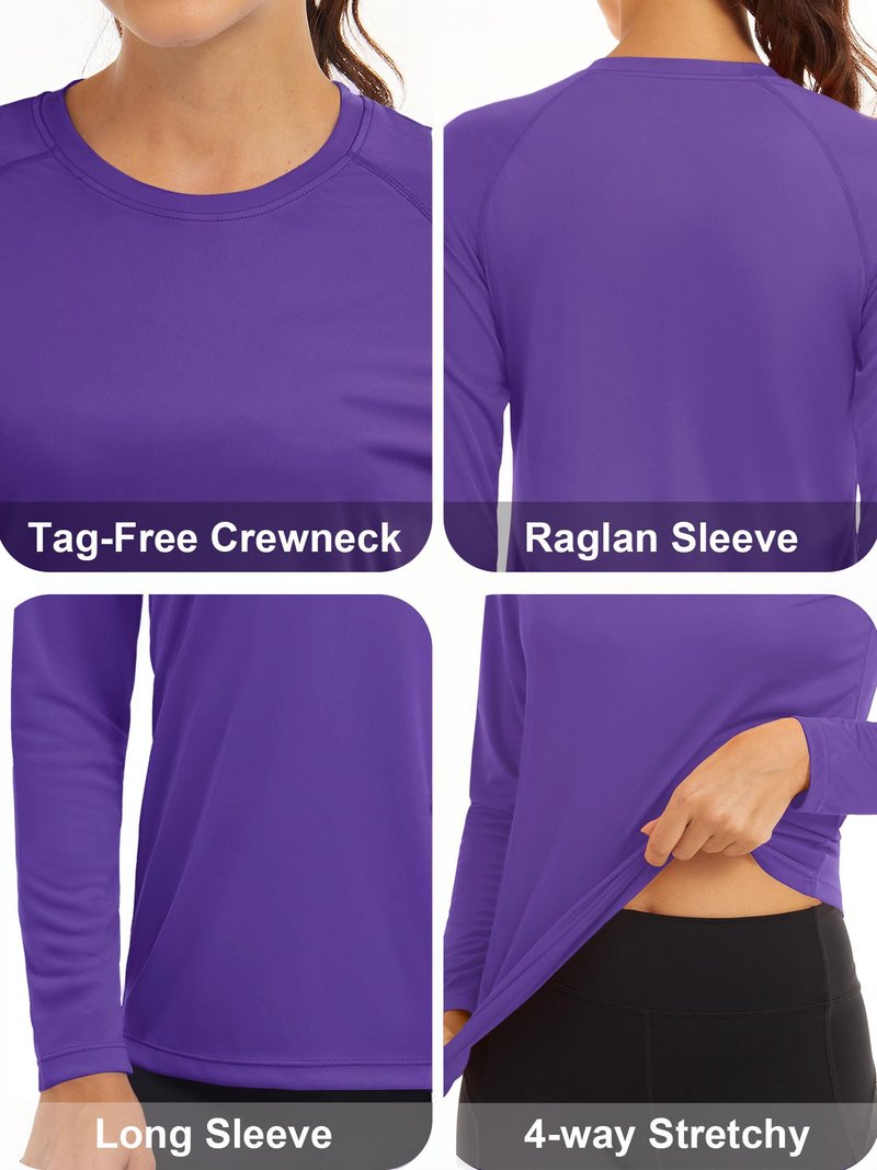MAGCOMSEN Hiking Shirts for Women Lightweight Running Shirts Womens Workout Shirts Women Long Sleeve Shirts Summer Top Tee Fishing Shirts for Women Purple