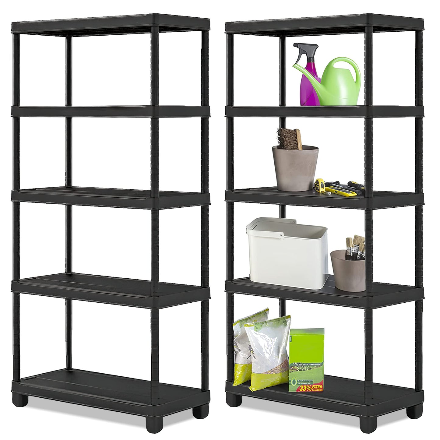 Vivo Technologies 2 x 5 Tier Heavy Duty Plastic Shelving Unit Storage Racking Shelves For Garage Warehouse Shed Kitchen (2 Pack)