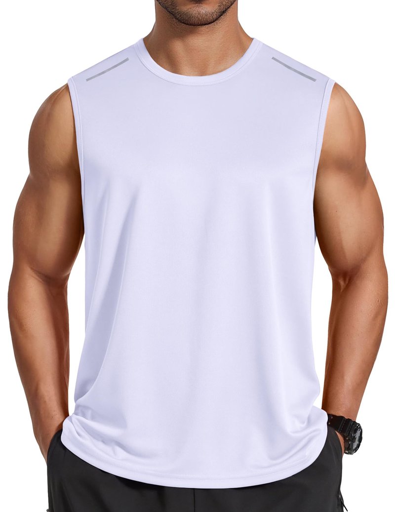 COOFANDY Men Sleeveless Workout T Shirts Muscle Tank Tops for Men Gym Shirts White Summer Athletic Running Tanks L