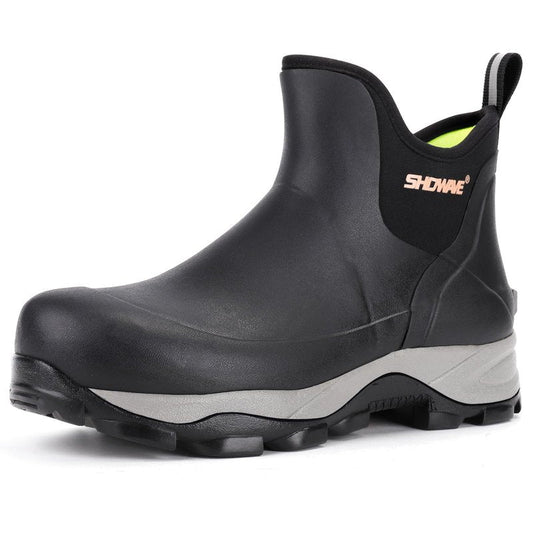 Showave Men's Rubber Boots Waterproof Rain Footwear Durable Short Hunting Boots for Mud Gardening Yard and Chore Working (Size 14,Black)