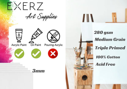 Exerz 30cm Round Canvas Panels 6pcs/ 3mm 280gsm 100% Cotton/Diameter 30cm Blank Artist Canvas Board/Triple Primed/Acid Free/Medium Grain - Oil & Acrylic