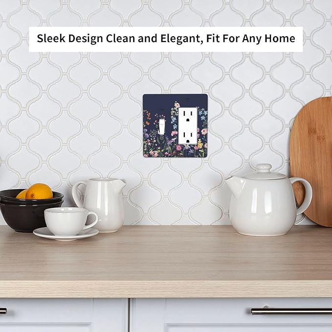 Rustic Wild Floral Darkground Vintage Watercolor Flower 2 Gang Single Toggle Rocker Combination Light Switch Cover Decorative Wall Plate Cover Electrical Faceplate Switchplate for Bedroom