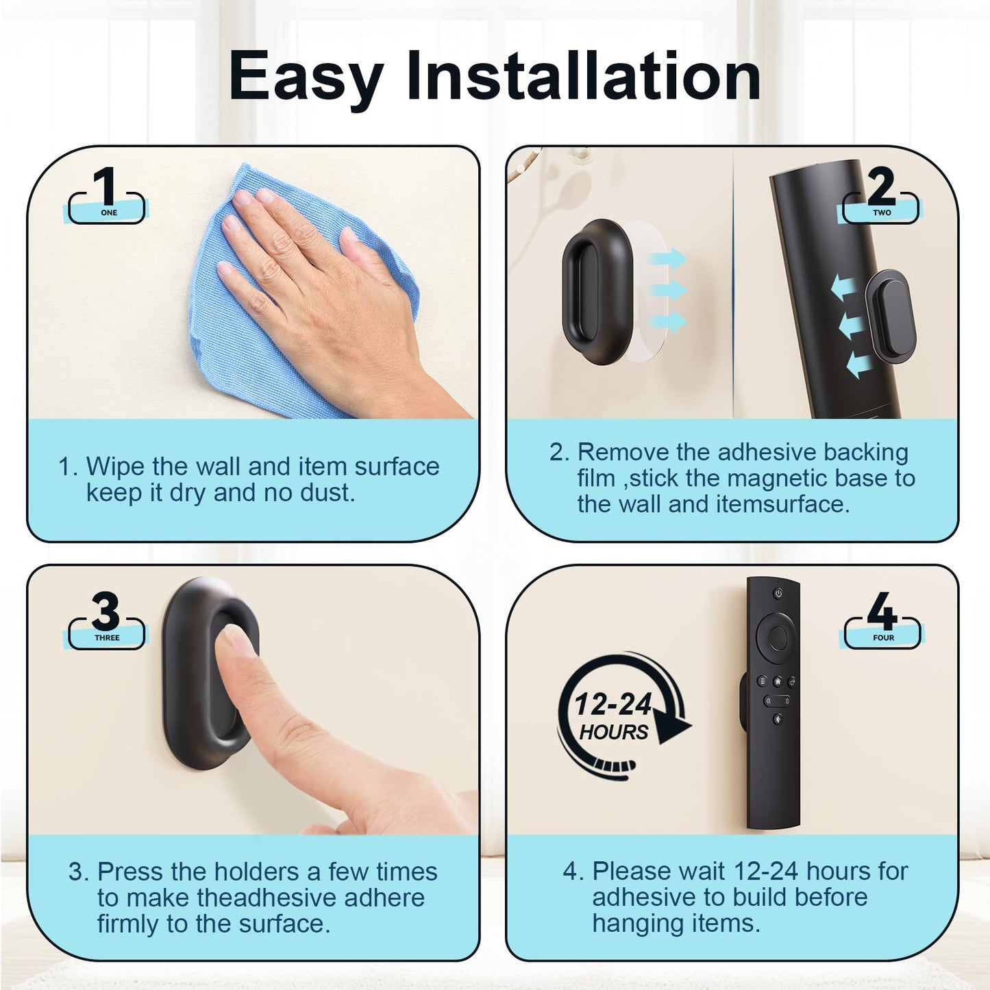 Vaszu Magnetic Remote Control Holder Self-Adhesive Wall Mount, 6 Pack Upgraded Silicone Organizer Storage Wall Holder for Home Office TV, Fan and Air Conditioner Remote Control Black