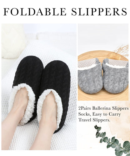 Panda Bros 2 Pairs Slipper Socks For Women With Grippers, Fuzzy Womens Slipper Socks With Non Slip Bottoms, Cozy Warm House Slippers