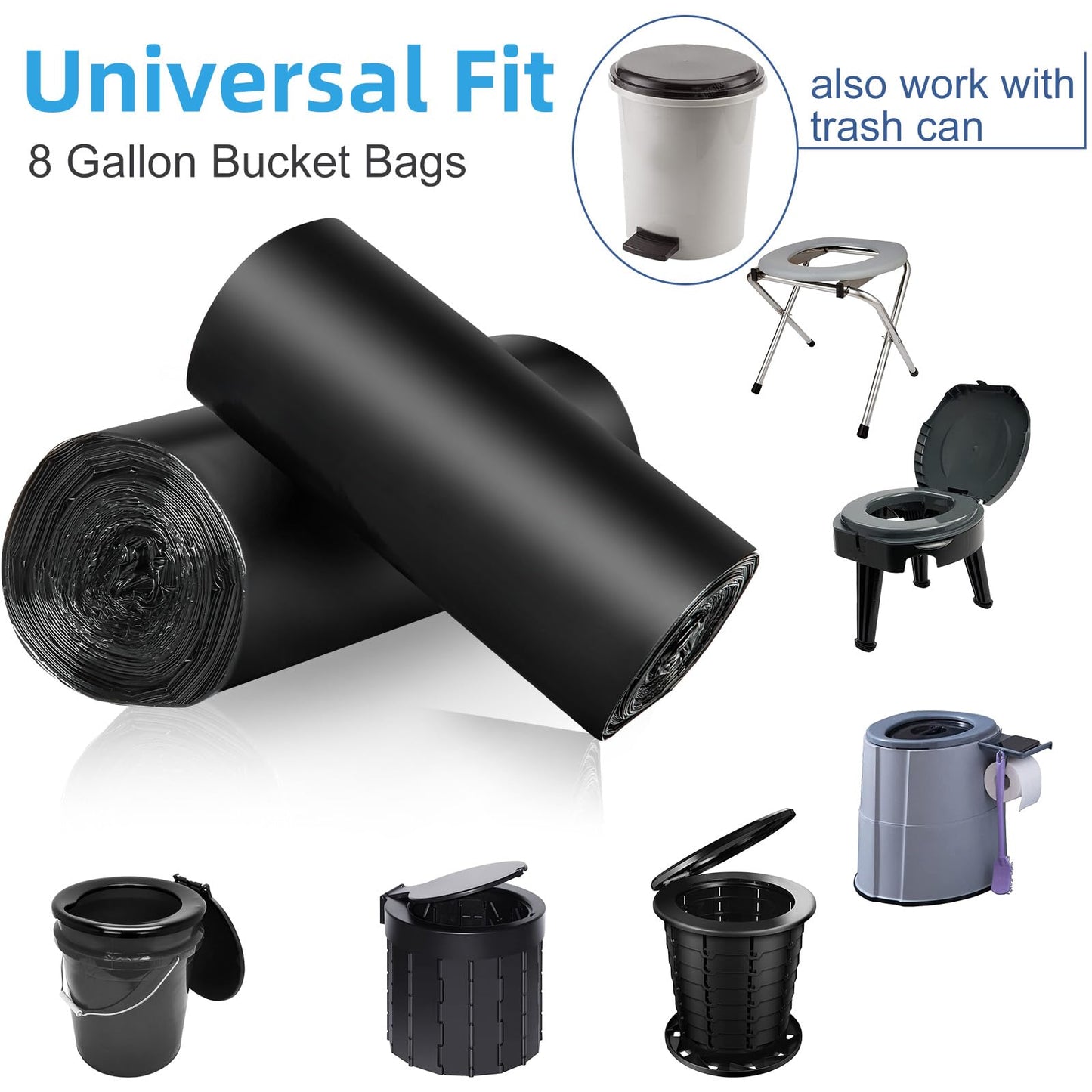 100 Portable Toilet Bags, Drawstring Biodegradable Camping Potty Bags 8 Gallon Camping Toilet Waste Bags for 5-8 Gallon Bucket Toilet Adults Outdoor Camping Car