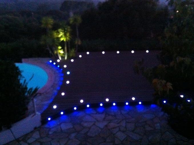 Low Voltage LED Deck Lighting Kit Stainless Steel 1W Waterproof Outdoor Yard Garden Decoration Lamps Landscape Pathway Patio Step Stairs LED In-ground Lights Silver Border(20pcs,Blue)