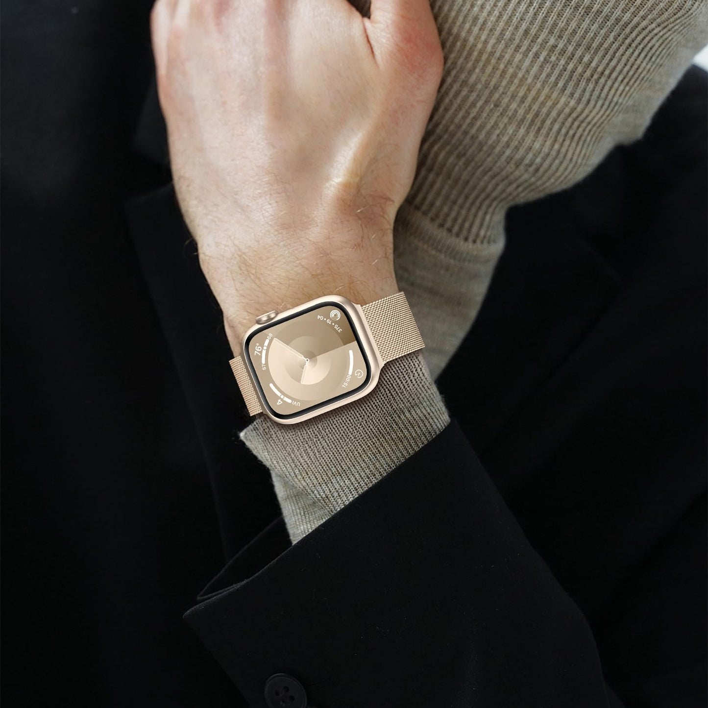 Yoohoo Milanese Loop for Apple Watch Straps 38mm 40mm 41mm 42mm 44mm 45mm 46mm 49mm Women Men,Strong Magnetic Clasp Adjustable Metal Band for iWatch Series 11 10 9 8 7 6 5 4 3 Ultra SE,Champagne Gold