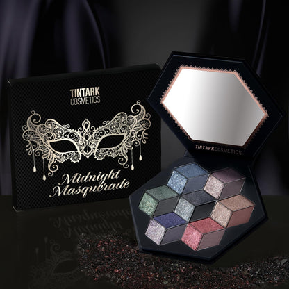 Tintark Black Smokey Eyeshadow Makeup Palette, Dark Smoky Eye Shadow Palettes for Halloween Goth Make up Glitter Shimmer Matte Pallets, Midnight Masquerade 21 Colors Brown Neutral Naked, Talc Free