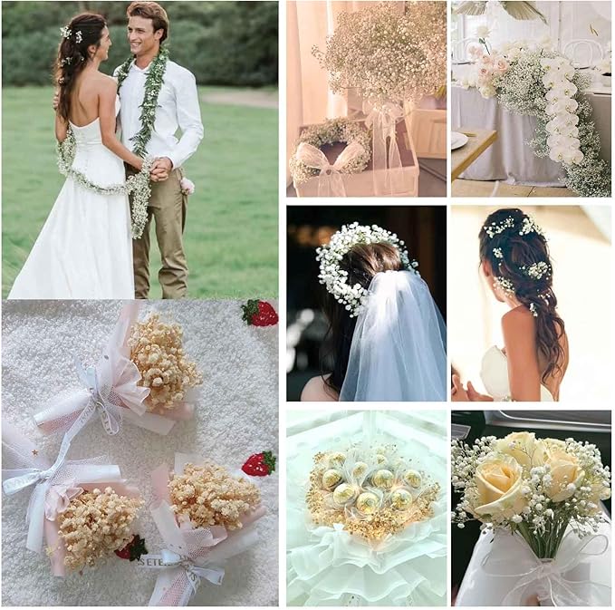 Babys Breath Dried Flowers Bouquet-17'' 4500+ Ivory Dry Flowers, Natural Gypsophila Branches for Wedding, Home Table Vase Decor, DIY Wreath Floral, Fall Thanksgiving Autumn Decoration (Brown, 5oz)