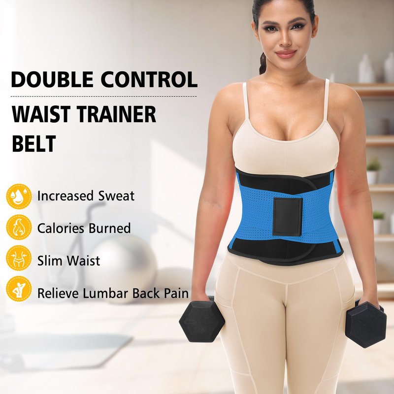 VITOMOR Waist Trainer for Women Lower Belly Fat - Sweat Waist Trimmer Belt for Workout - Tummy Control Stomach Wrap & Body Shaper (Blue, Small)