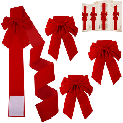 Cabinet Door Festive Ribbons and Bows Decoration Christmas Wreath Bow for Christmas Tree Fireplace Door Party Holidays Wrapping Decorations (4, Red Velvet)