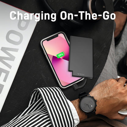 Auskang Slim Power Bank for Travel-5000mAh USB C Portable Charger Built in Cable- Airplane Safe Thin Battery Pack Compatible with iPhone16 15 Devices Samsung Google Pixel Android Phones