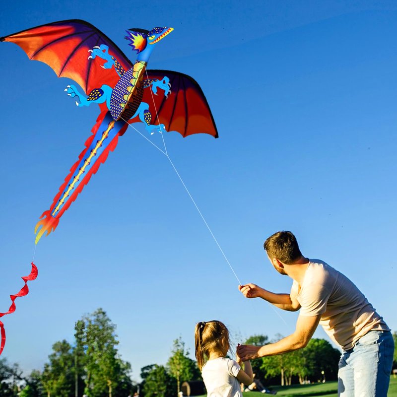 HENGDA KITE-Upgrade Classical Dragon Kite Stereoscopic Dragon Kites for Kids & Adults Easy to Fly for Beginner Easter 63inch Single Line with Tail
