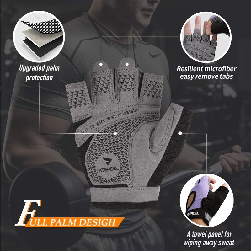 ATERCEL Weight Lifting Gloves Full Palm Protection, Workout Gloves for Gym, Cycling, Exercise, Breathable, Super Lightweight for Men and Women(Violet, S)