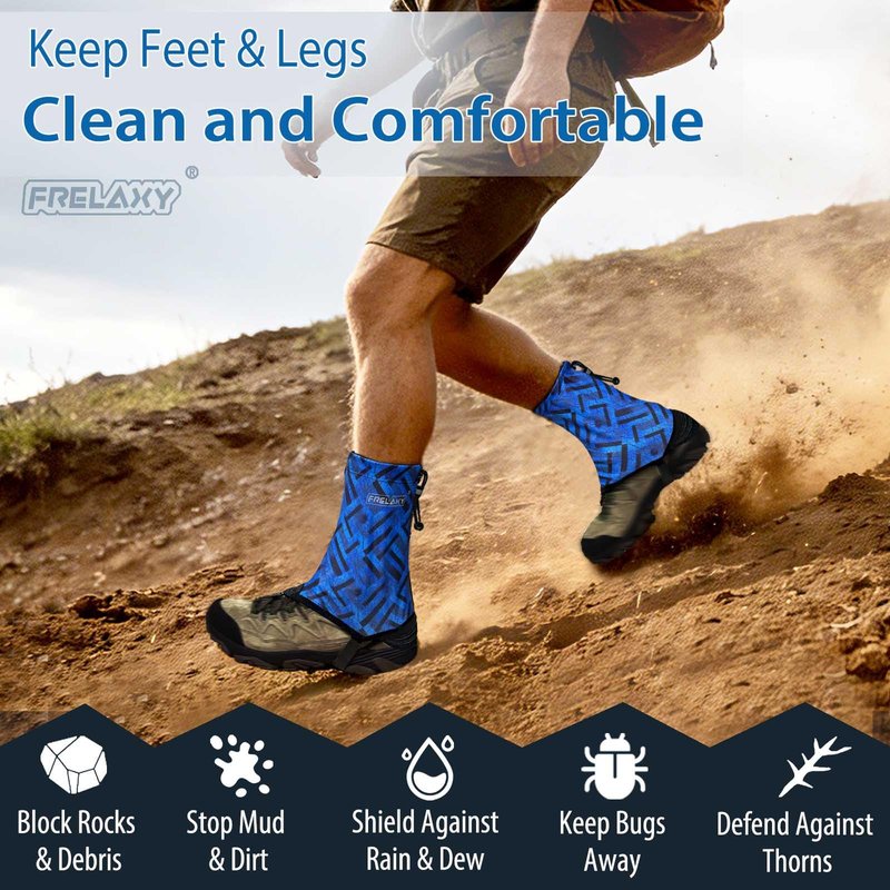 Frelaxy Ultralight Trail Gaiters for Hiking & Running – Breathable, Wear-Resistant Low Shoe Gaiters, Protect Feet from Rocks, Mud, Dust & Debris (Blue/Black)