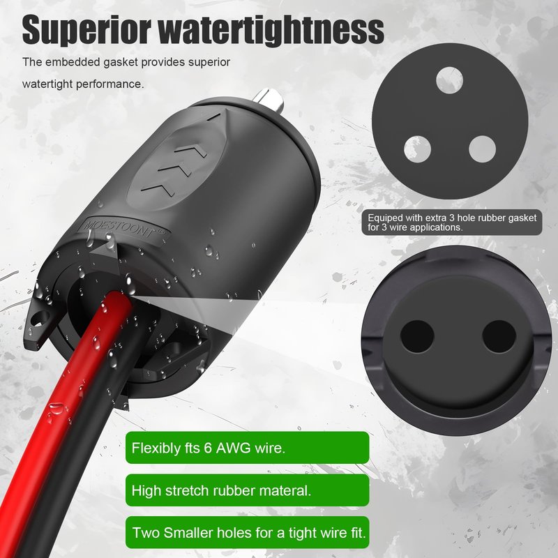 Moestoont 70A Trolling Motor Plug for 2 or 3 Wire 12-48V Systems Compatible with Minn Kota Marine Boat, Watertight Heavy Duty Electrical Power Connector Black