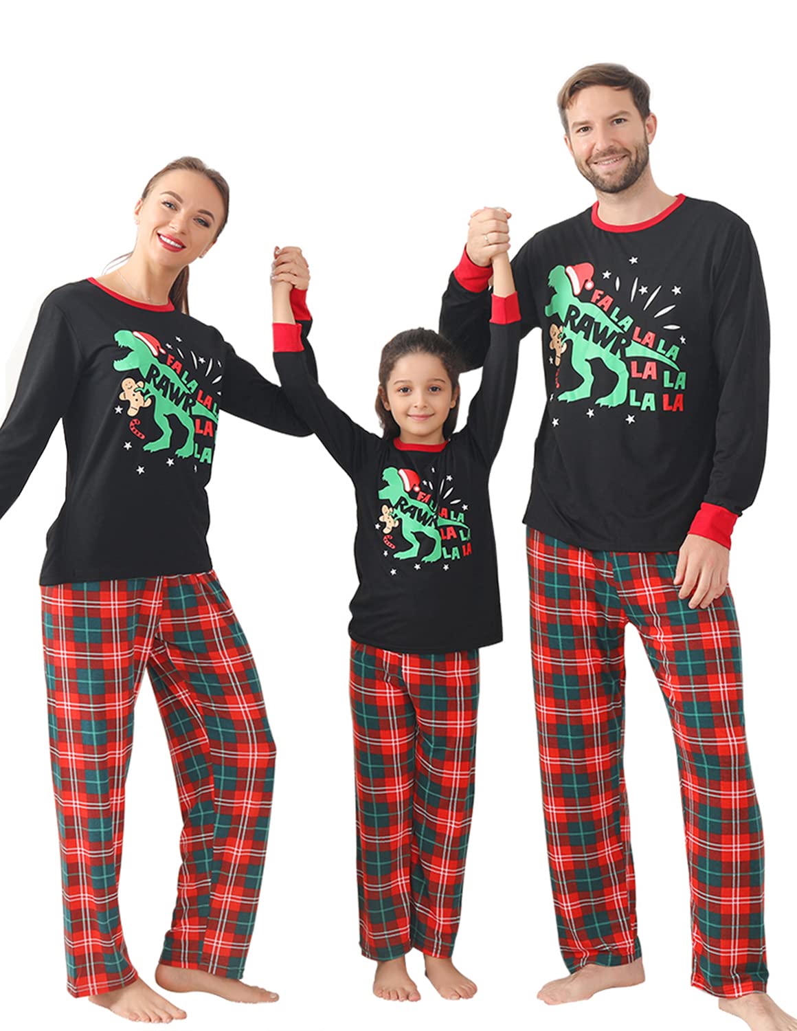 ANGELGGH Matching Christmas Pajamas for Family, Cute Vacation PJs Sets for Couples/Women/Men, Xmas 2 Piece Jammies Sleepwear (Youth, 2-3T, Black Dinosaur)