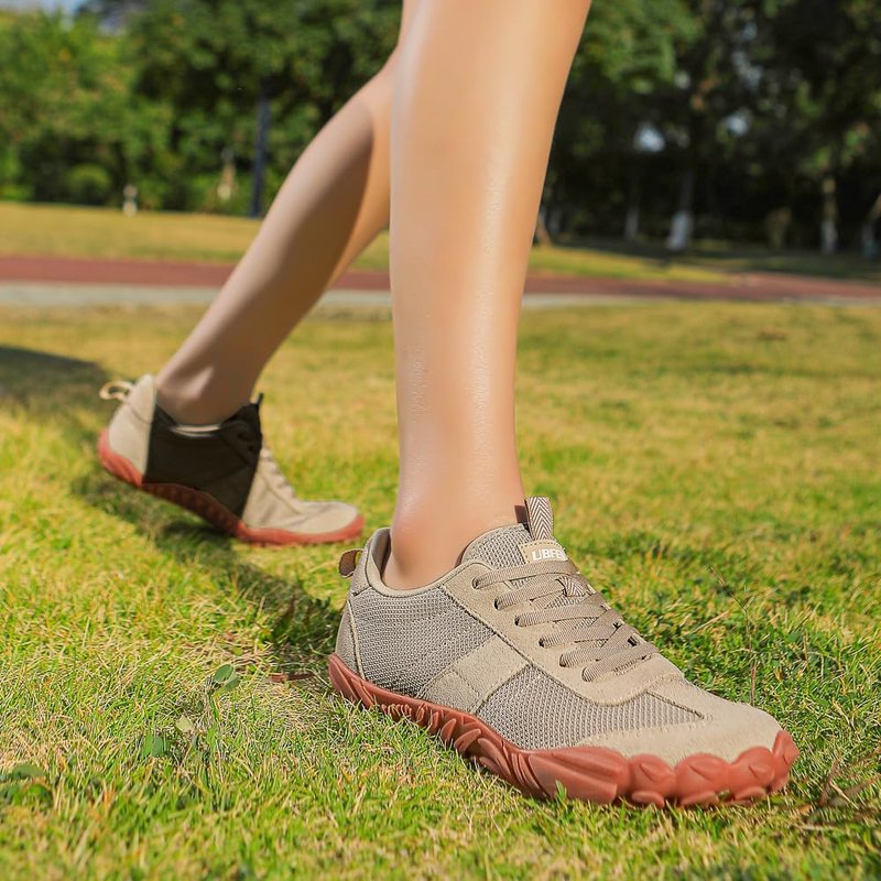 UBFEN Sneakers Barefoot Shoes for Womens Mens Minimalist Trail Running Hiking Comfortable Walking Light Brown Size US 7.5 Women/5.5 Men