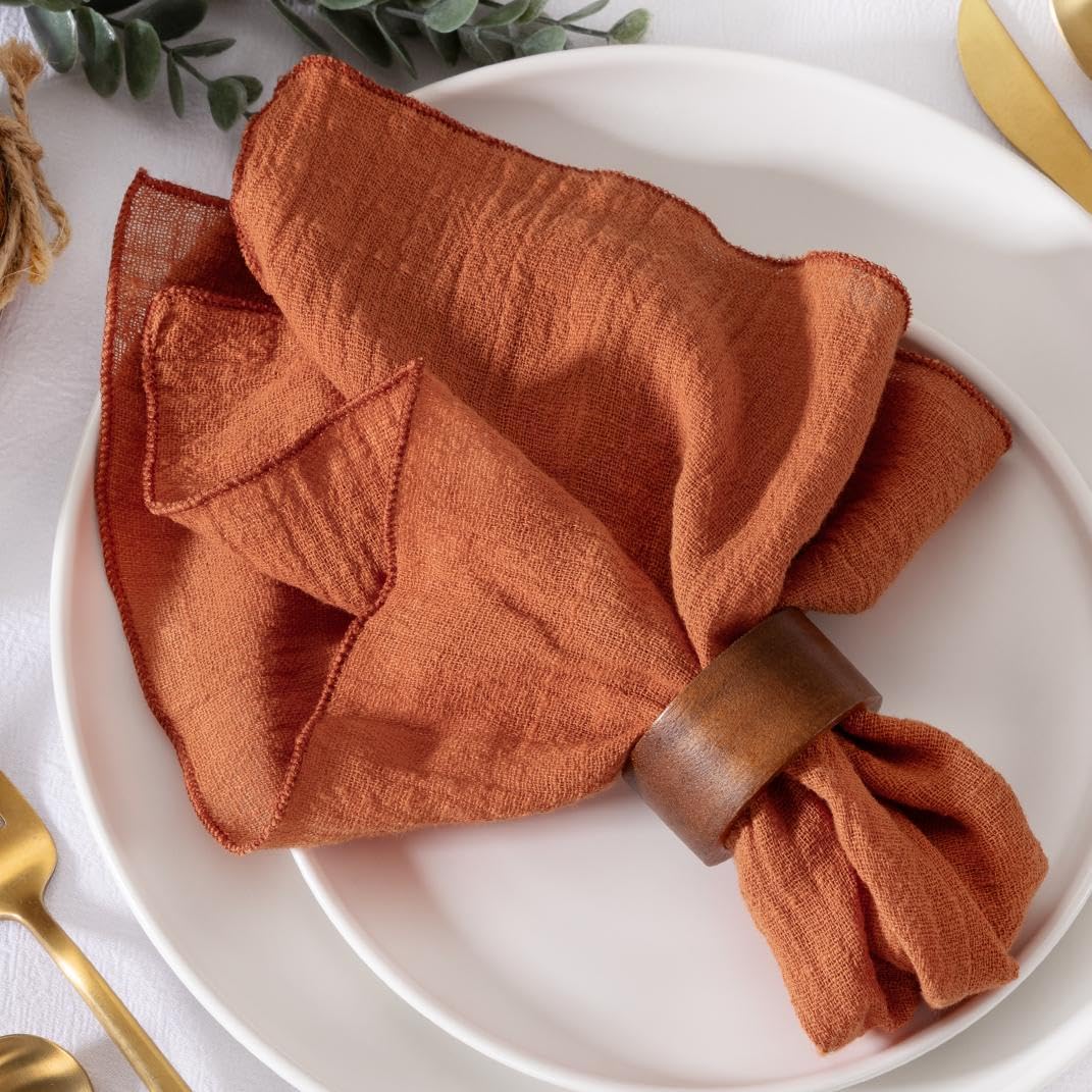 MLMW Fall Thanksgiving Cloth Napkins Set of 6 Terracotta Dinner Cotton Linen Napkins Bulk Washable 16.5"×16.5" for Wedding Party Baby Shower Bridal Shower Birthday