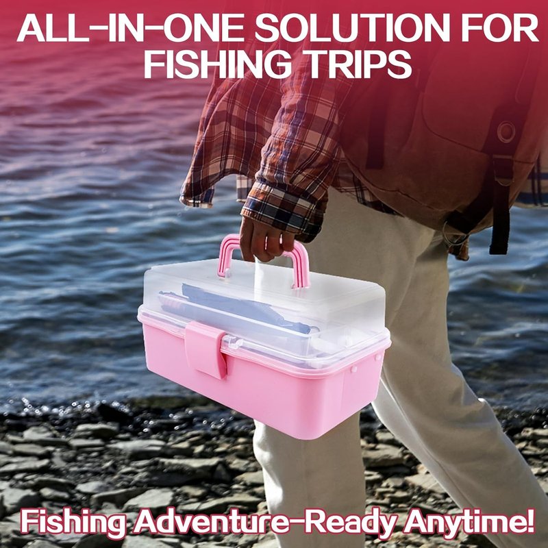 3-Layer Fishing Tackle Box - Complete Fishing Tools Kit with Pliers, Gripper & Baits | Pink Color