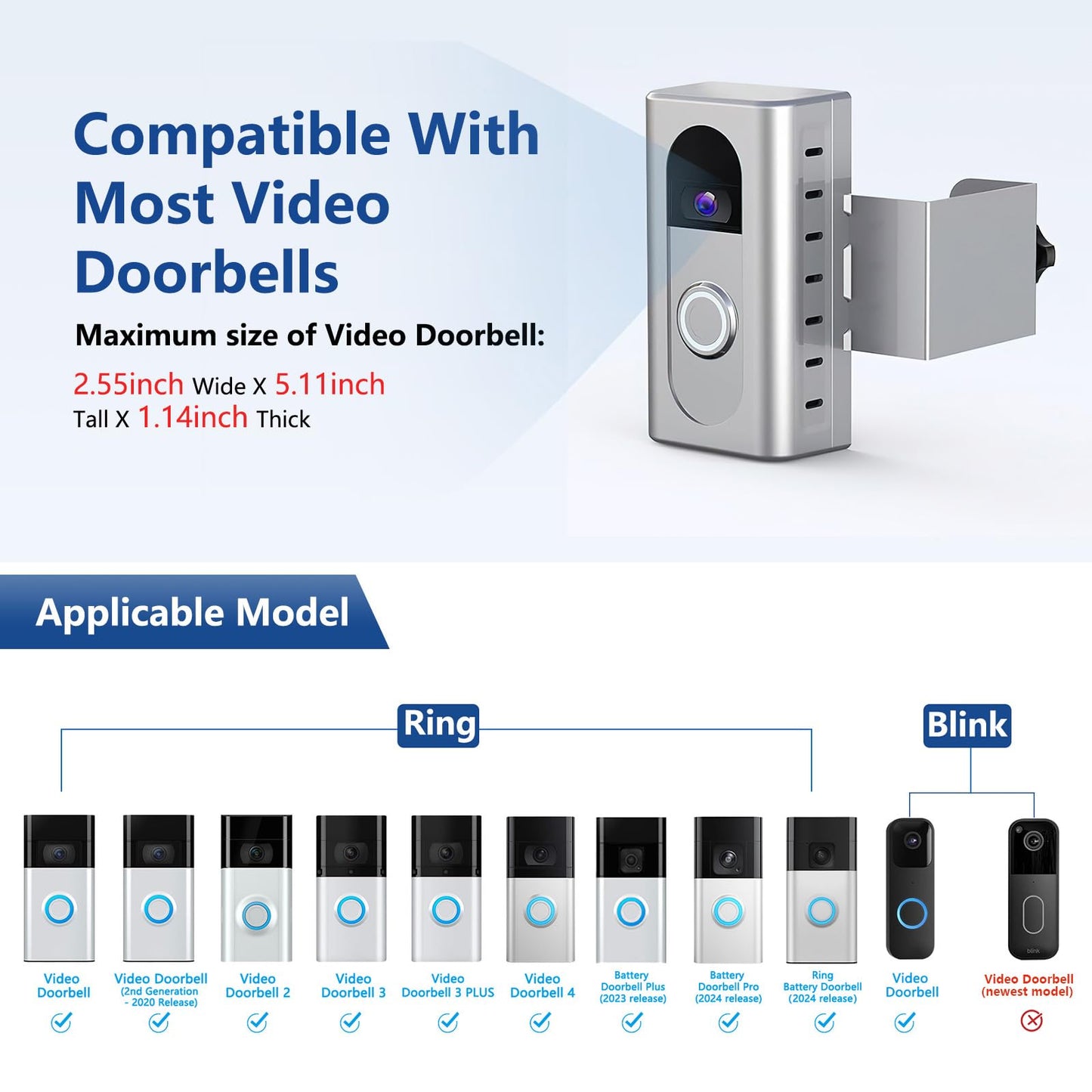 KIMILAR Anti-Theft Video Doorbell Mount Compatible with Ring/Blink Wireless Video Doorbell, Adjustable Mounting Bracket Accessories for Houses, Apartments, Businesses, Not for Security Door