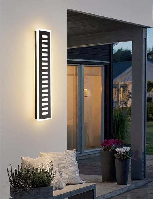 Modern Outdoor Wall Light,24W LED 3000K Black Exterior Lighting Fixture,23.6in Waterproof Acrylic Porch Sconce for Patio,Garage,Courtyard