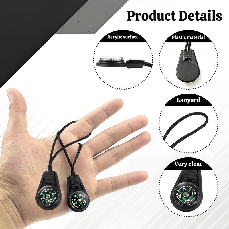 110 Pcs Mini Survival Compass Outdoor Camping Hiking Pocket Compass Mini Compass Party Favor for Paracord Bracelet Necklace Key Chain Outdoor Activities Hiking Accessory（Black）