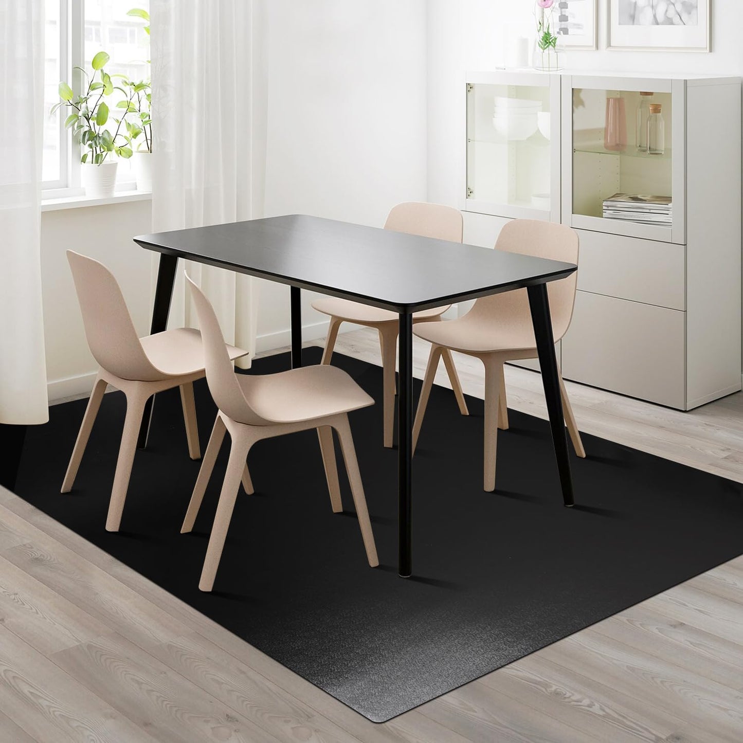 FURKIT Vinyl Floor Mat for Home, Black Waterproof Area Mat for Under Dining Room Table, Sturdy Plastic Rug Protector for Kitchen, Living Room, Yard, Garage (3'×5')