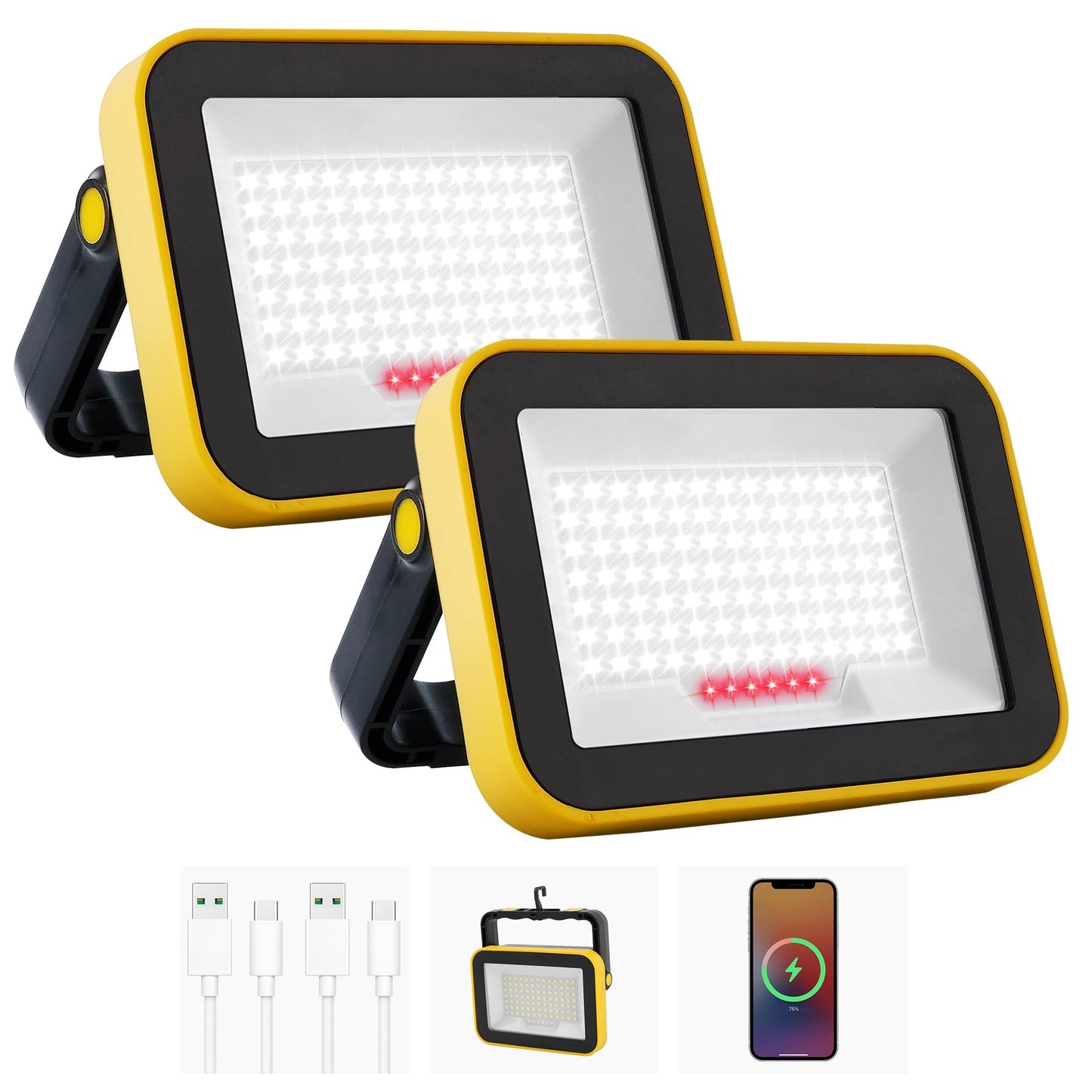 NATPOW LED Work Light, Rechargeable Floodlights, Portable Spotlight, 5 Modes Workshop Lamp with 4000 mAh, 180° Rotation Camping Lamp for Construction Site, Garage, Workshop (2 Packs)