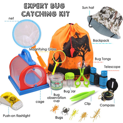 ESSENSON Outdoor Explorer Kit & Bug Catcher Kit with Binoculars, Compass, Magnifying Glass, Critter Case and Butterfly Net Great Toys Kids Gift for Boys & Girls Age 3-12 Year Old Camping Hiking
