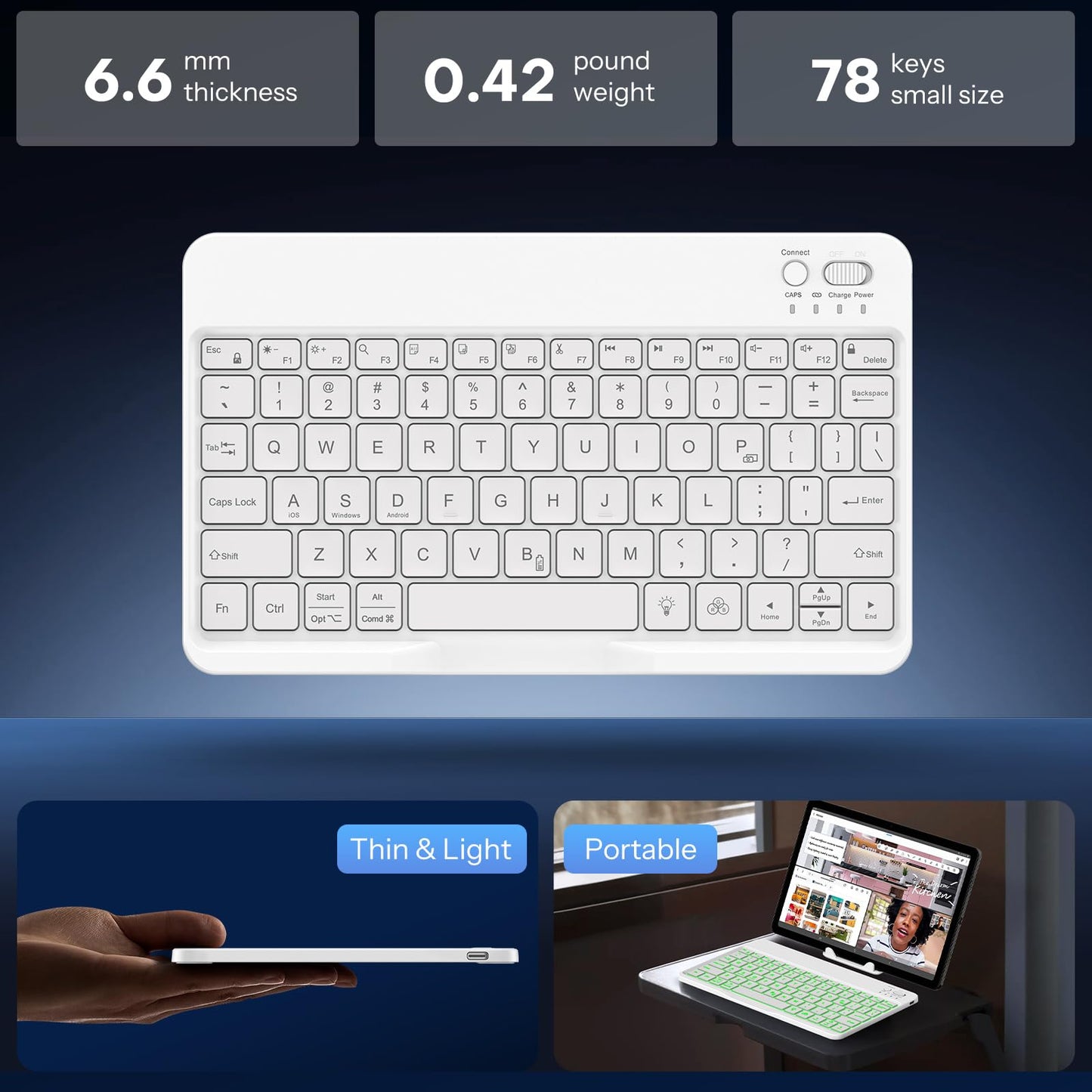 OMOTON Bluetooth Keyboard for Tablet/Android/Windows/iOS, with 7 Colors Backlight Rechargeable Wireless Mini Keyboard for Galaxy Tab A9+/A9+ Plus/S9/S9 Plus/S9 FE, Black