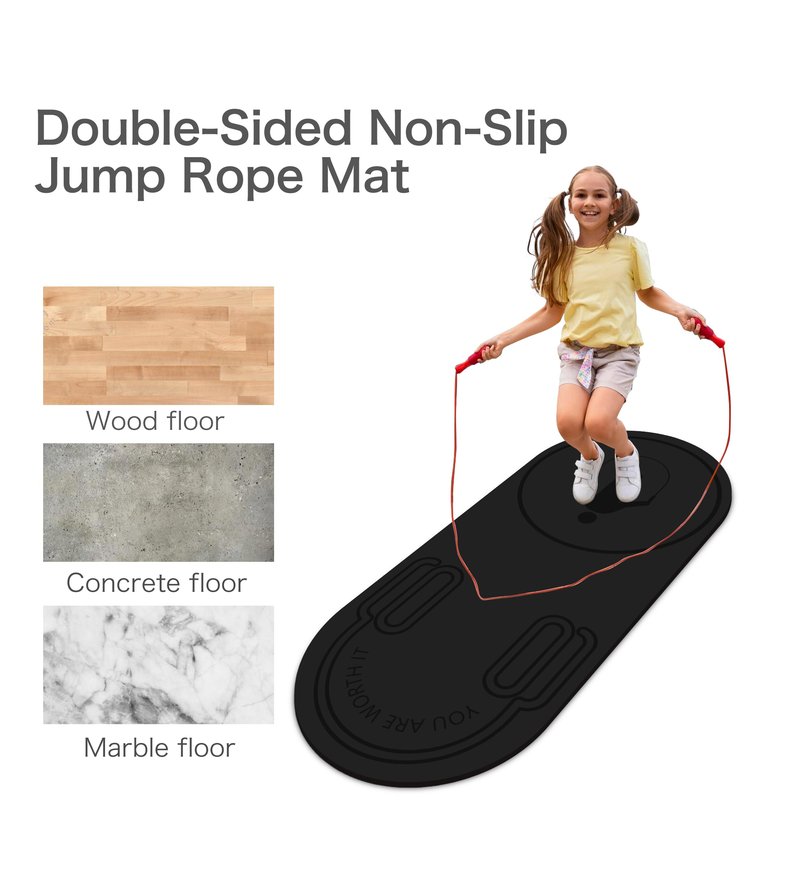 Knsbk Non-Slip Jump Rope Mat Shock Absorption Rope Skipping Mat for Adults & Children Home Indoor Workout Exercise Mat (Black)