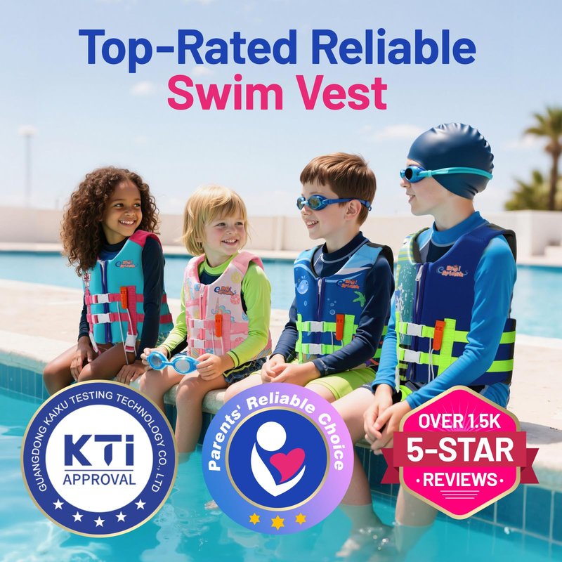 HeySplash Toddler Swim Vest, Kids Swimming Jacket Toddler Floaties with Adjustable Strap, Float Jacket for Puddle Pool Jumper, Beach, Boating, Learn to Swim Aid Fits 6-9Years/50-80Lbs, Lake Blue