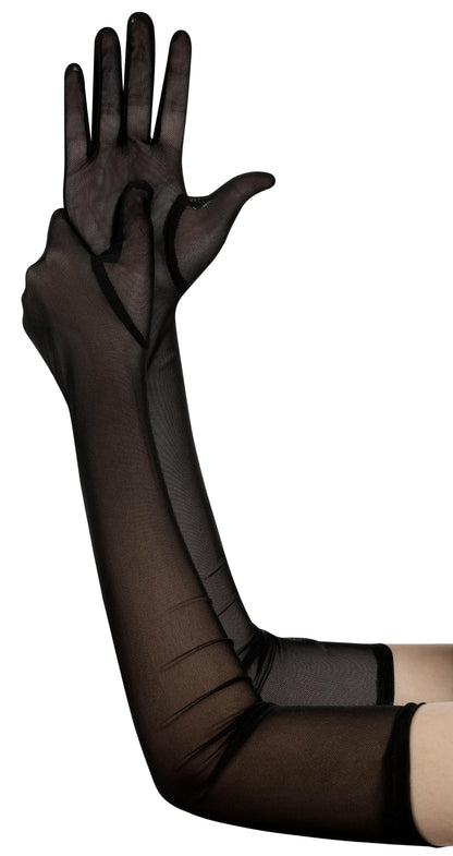 Hazhlko Women's Long Stretchy Mesh Tulle Sheer Gloves Costume Wedding Opera Halloween Party 1920's Dance Gloves Black