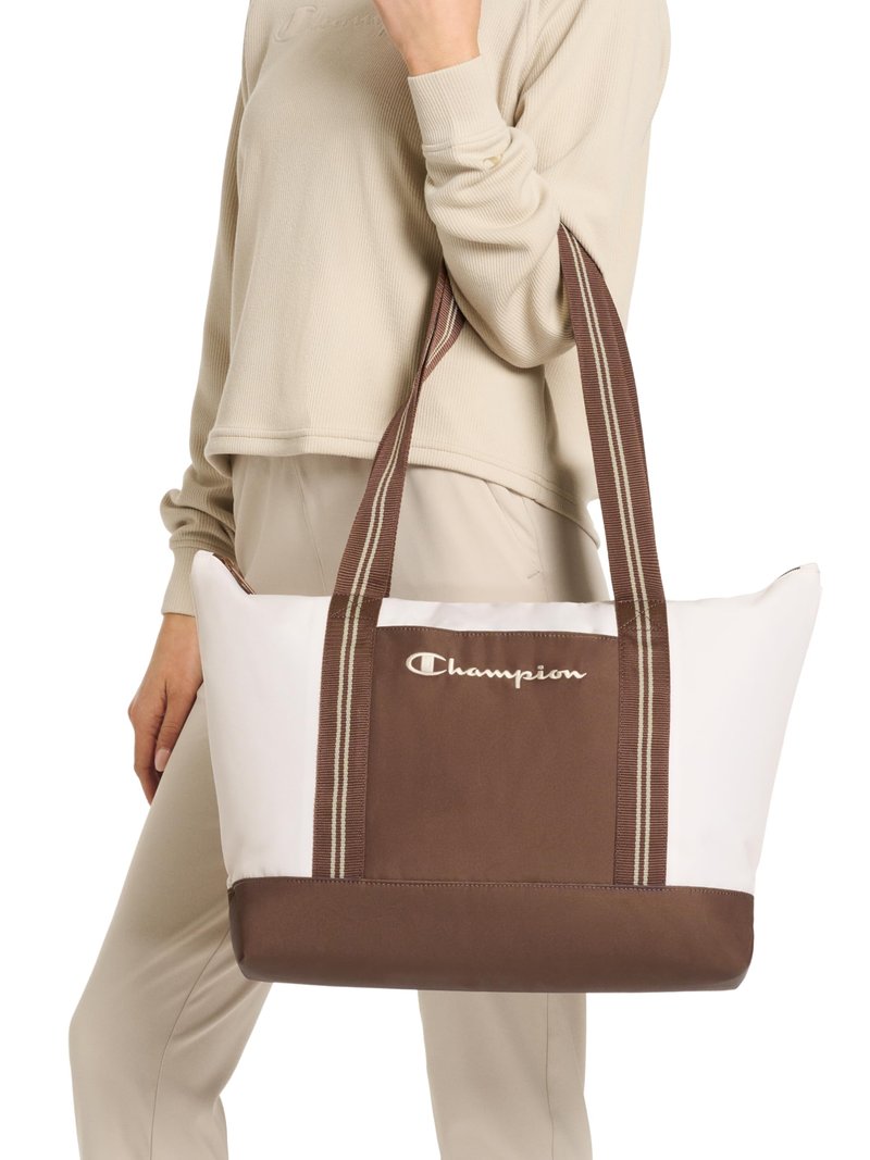 Champion Varsity Tote Bag with Zip Closure and Interior Mesh Pockets for Work, Travel, Daily Use