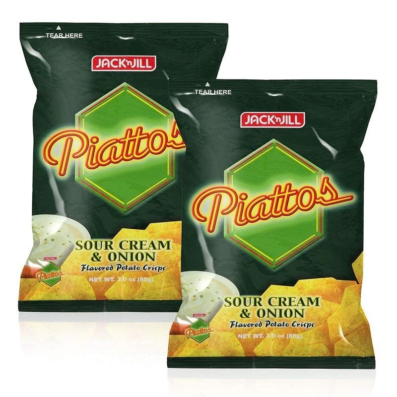 Jack'n Jill Piattos Potato Crisps - Potato Chip Snacks with Sour Cream & Onion Flavor, 3 Oz (85g), 2 Pack
