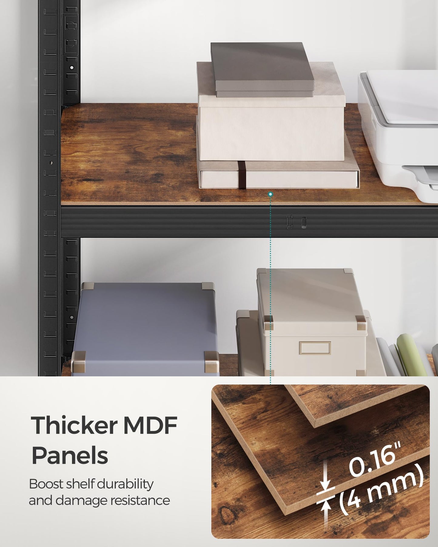 SONGMICS Shelving Unit, 30 x 75 x 150 cm, 650 kg Load Capacity (130 kg per Shelf), Industrial, Adjustable Storage Shelves, for Living Room, Kitchen, Garage, Rustic Brown and Black GLR030B01